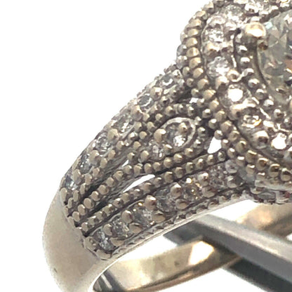 14k White Gold Diamond Engagement Ring with Diamond Halo