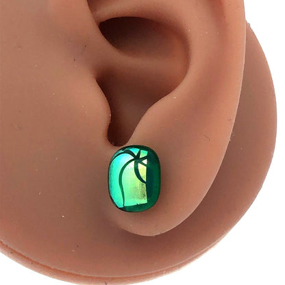 Vintage 925 Sterling Silver Rectangle Green Resin Star Foil Stud Earrings