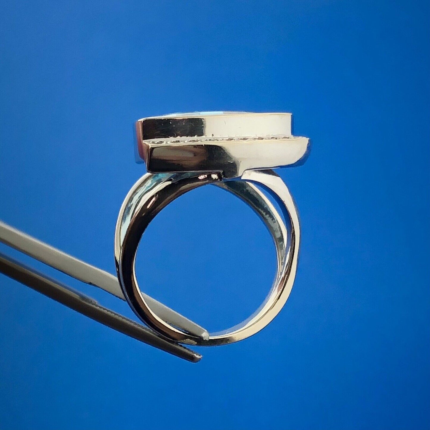 Modernist 14K White Gold Trilliant Blue Topaz Diamond Accented Statement Ring