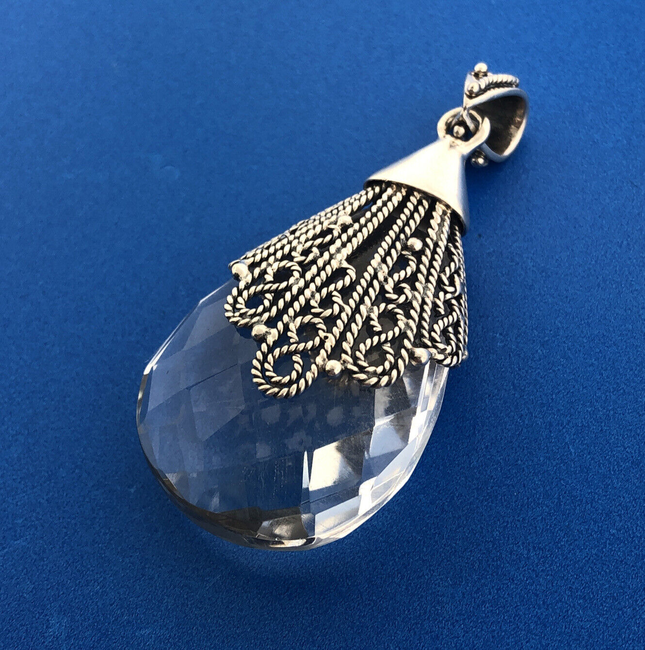 Designer Doug Paulus DP Sterling Silver 925 Faceted Crystal Statement Pendant