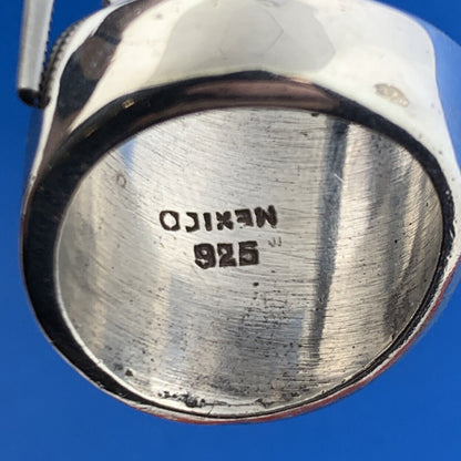 Modernist Mexico 925 Sterling Silver Hammered Statement Tapered Cigar Band Ring