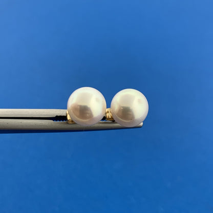 Chic Designer 14K Yellow Gold 7 mm Pearl Bridal June Anniversary Stud Earrings