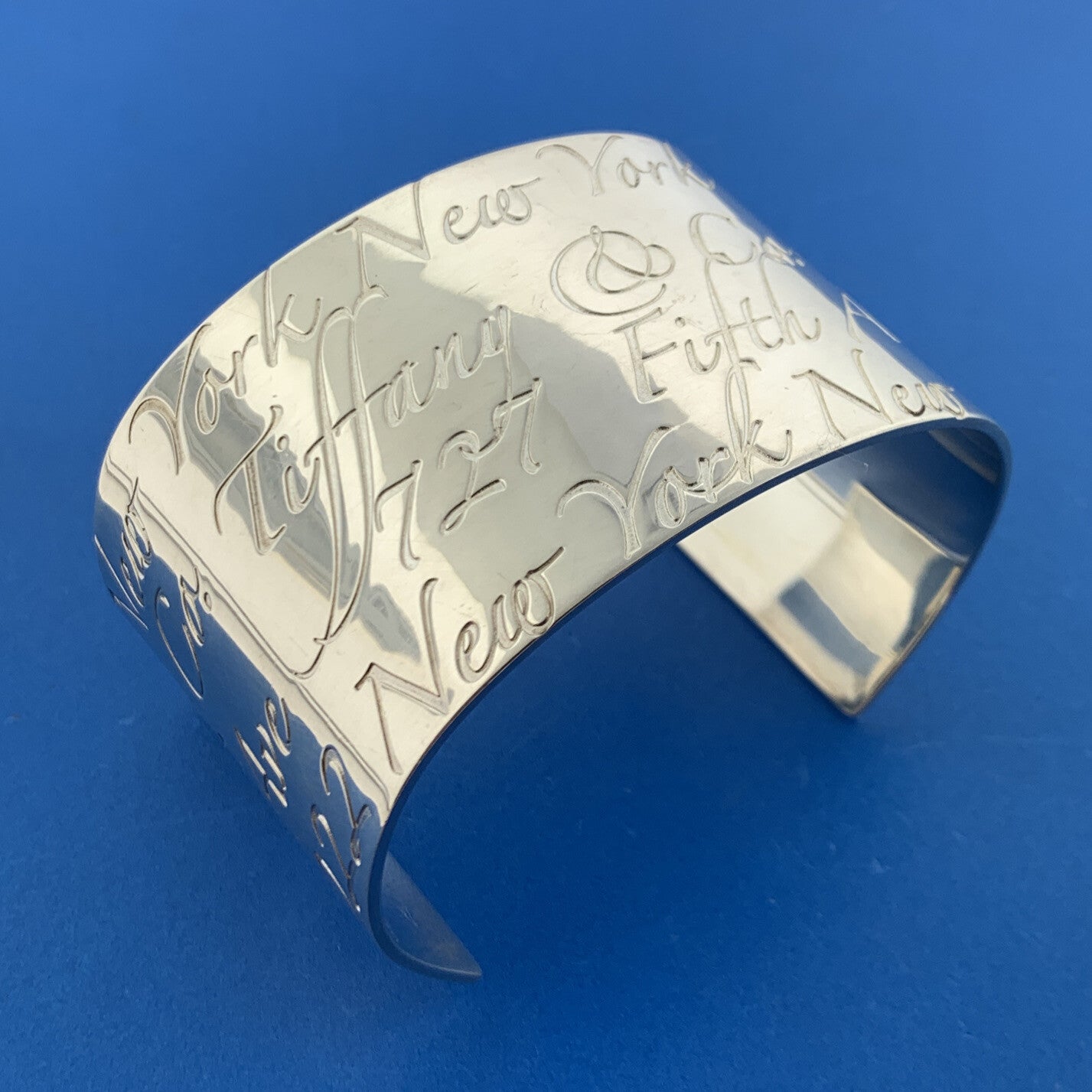 Tiffany & Co Sterling Silver Notes Collection Wide Script Cuff Bracelet
