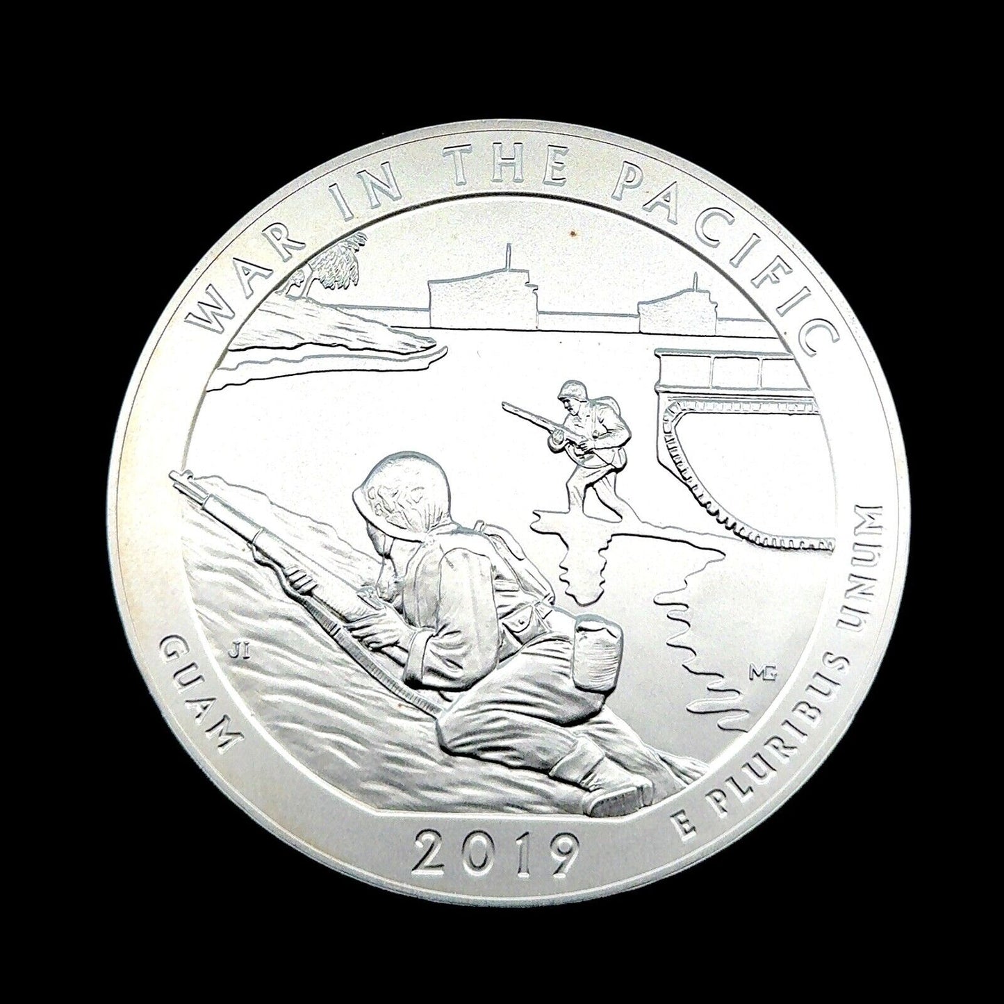 2019 P America The Beautiful Guam War in The Pacific 5 oz Silver Quarter Coin