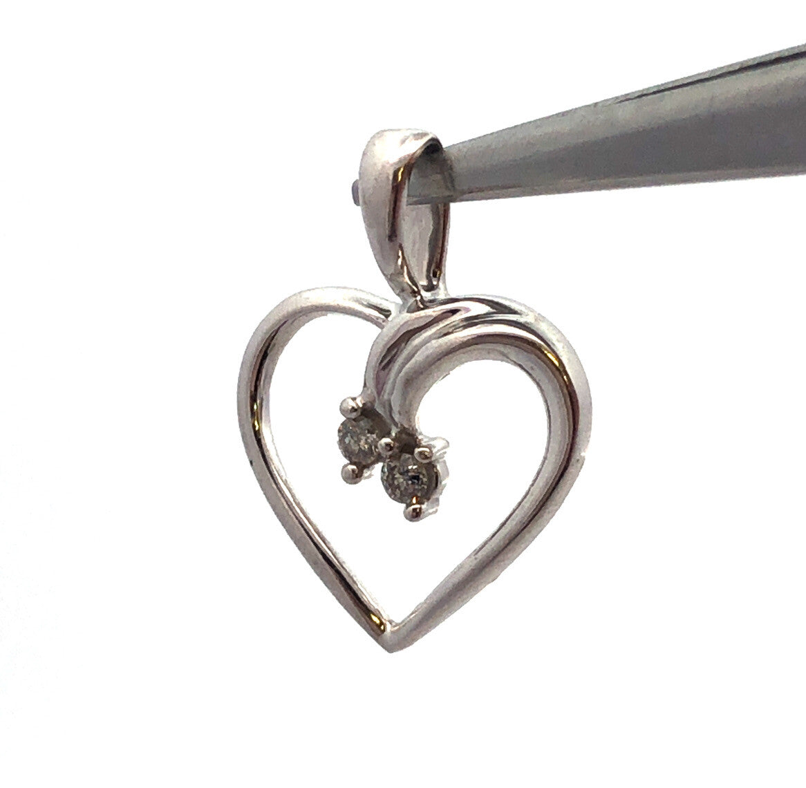 Designer TAJ 14K White Gold Diamond Modernistic Intertwined Heart Charm Pendant