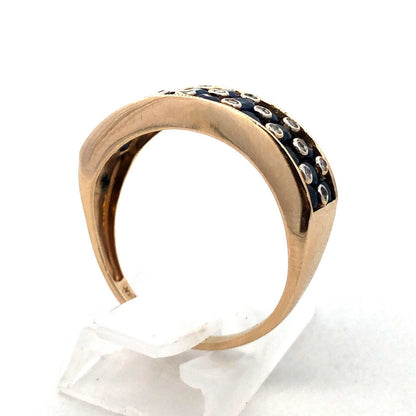 14K Yellow Gold Designer TJC Blue Sapphire Diamond Accent Anniversary Band Ring