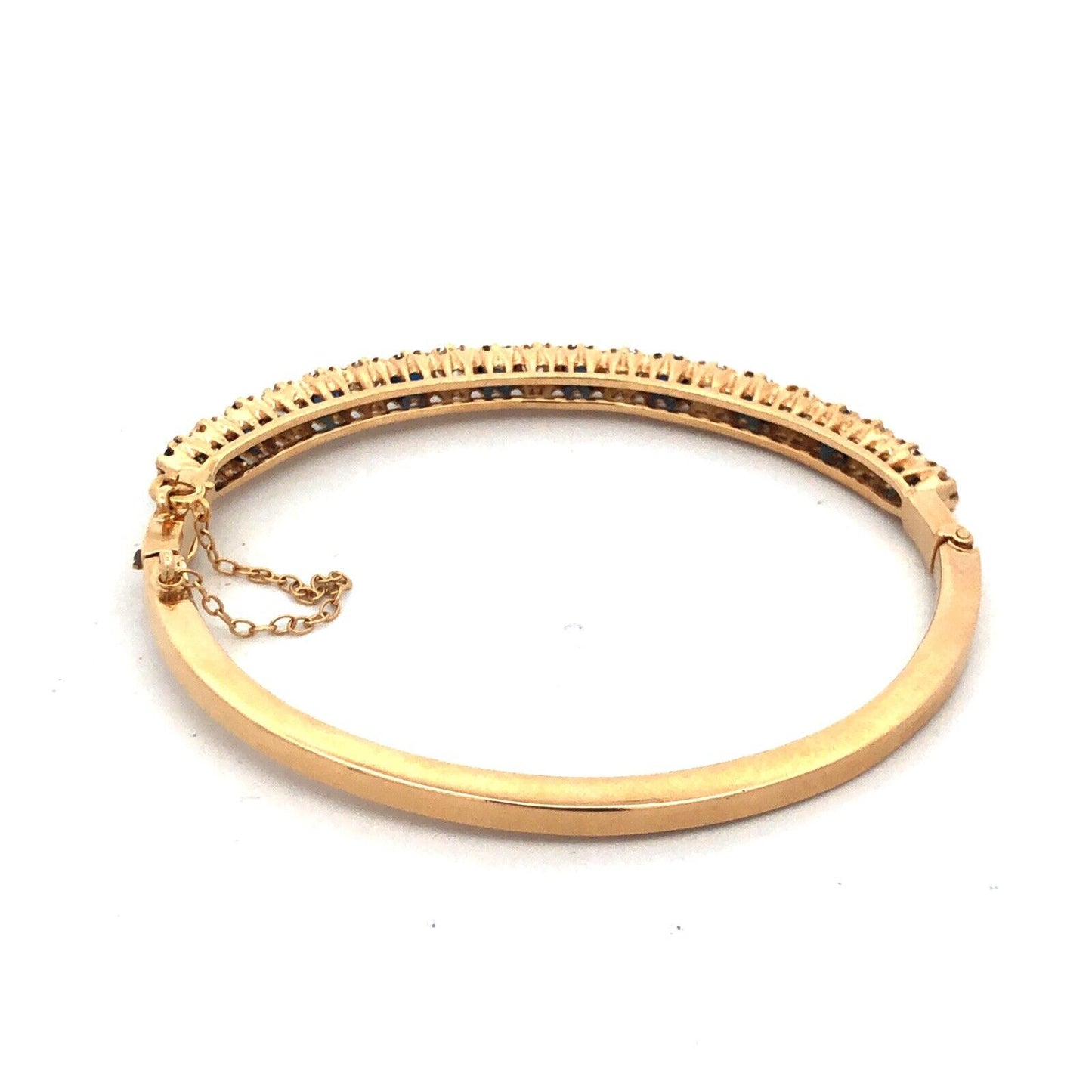 Stunning 14K Yellow Gold Diamond Sapphire September Hinged Bangle Bracelet
