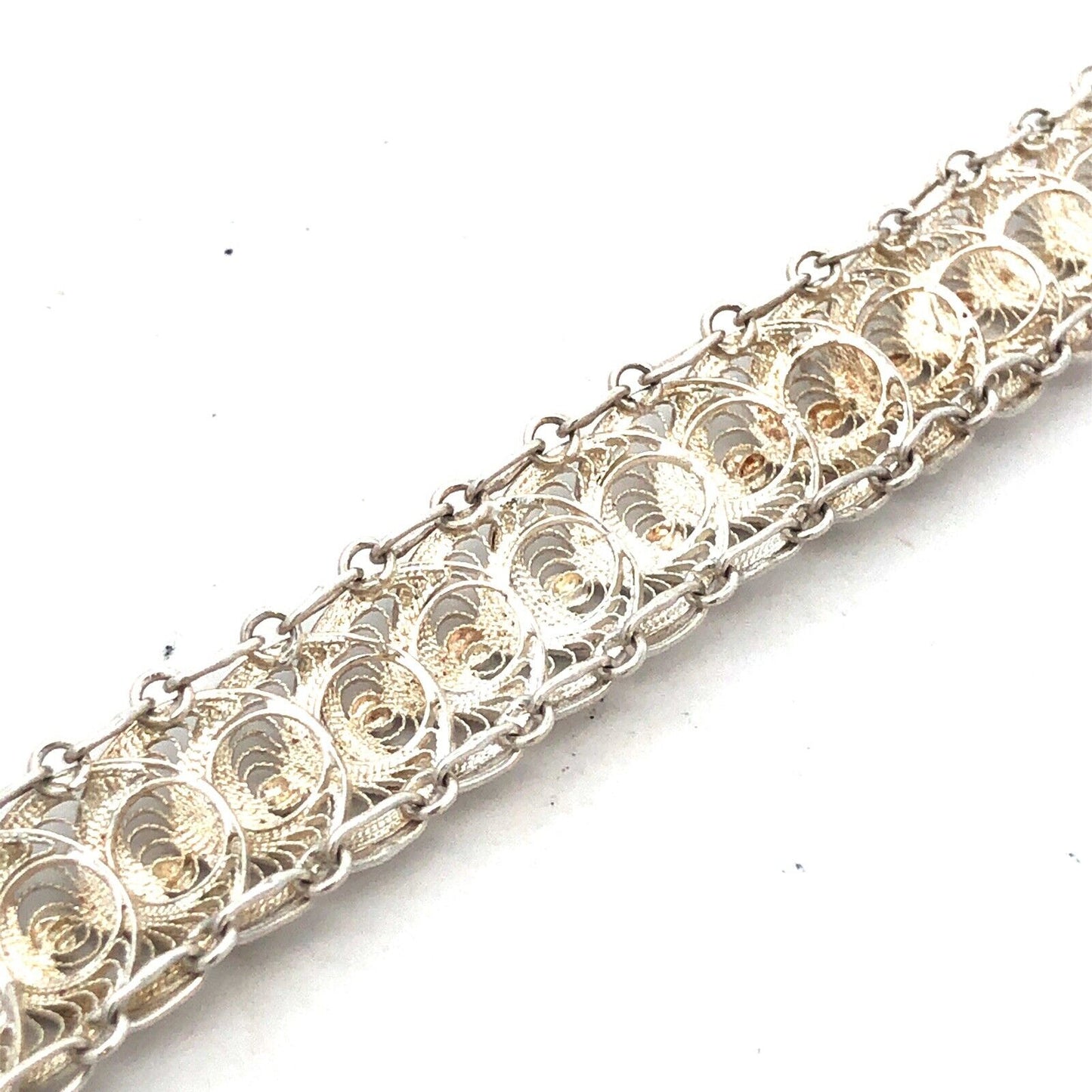 Designer 925 Sterling Silver Round Disc Panel Filigree Detail Toggle Bracelet