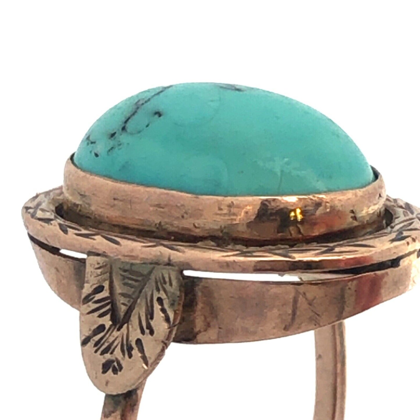 Old Pawn Native American 10K Yellow Gold Oval Turquoise Cabochon Dome Ring