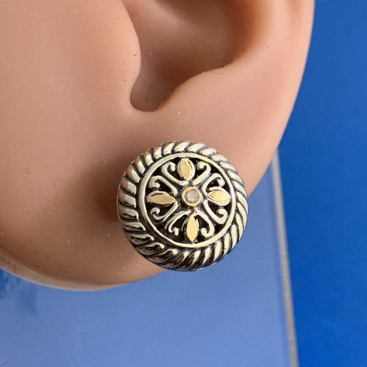 Designer STS 925 Sterling Silver 18K Diamond Dome Button Earrings NWT