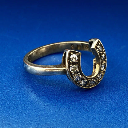 Designer Sterling Silver 925 Cubic Zirconia CZ Horseshoe Good Luck Fashion Ring
