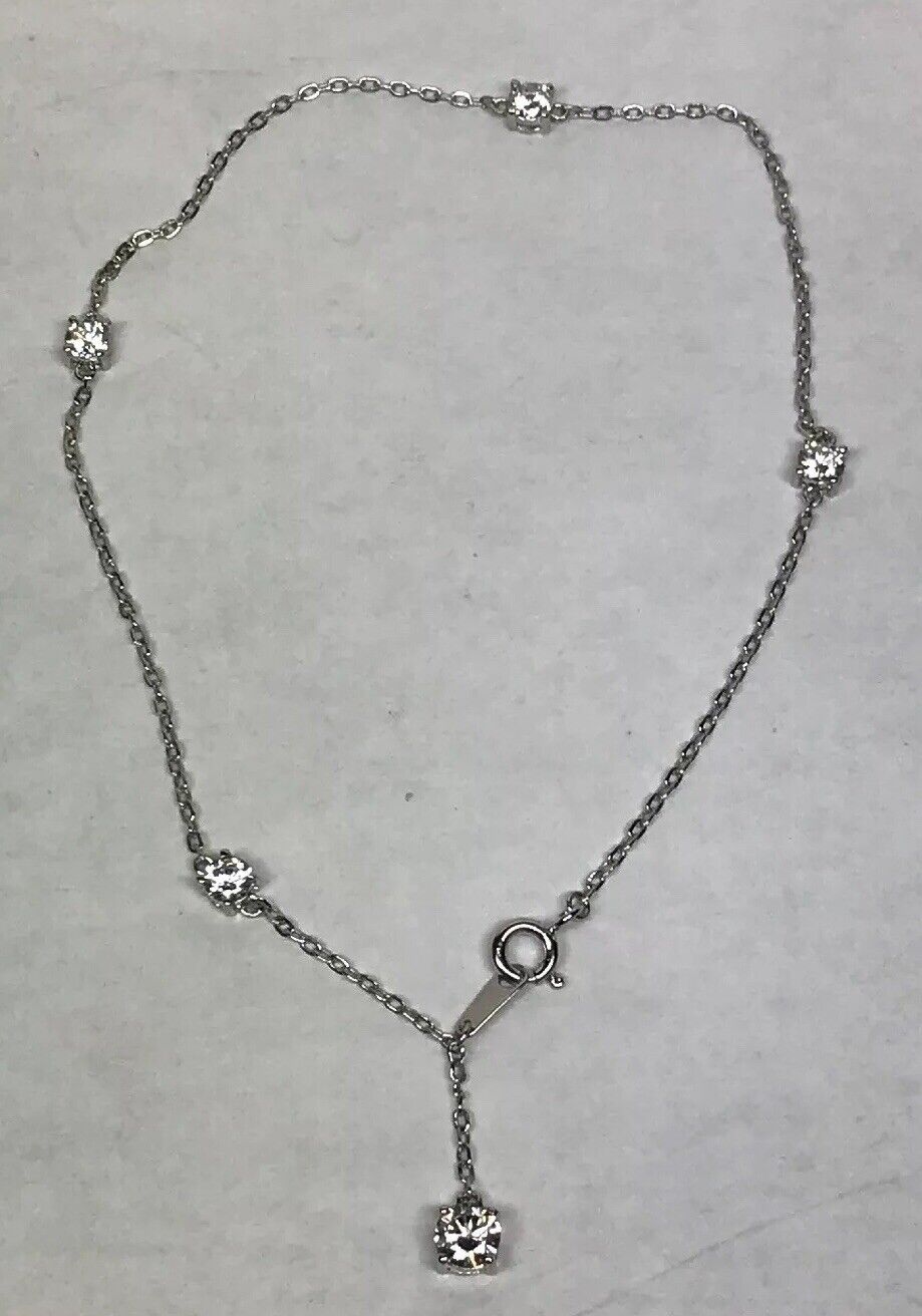 Designer SV Sterling Silver 925 Cubic Zirconia CZ Station Ankle Bracelet