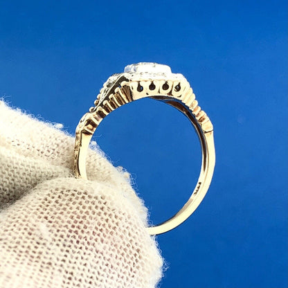 Art Deco 14K White Yellow Gold Diamond Accented Etruscan Style Engagement Ring