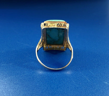 Art Deco Designer G & Co 14K White Gold Turquoise Filigree Statement Dinner Ring
