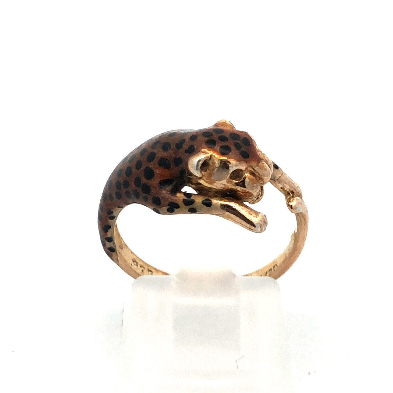 Designer SLC 925 Sterling Silver Yellow Gold Enamel 3D Cheetah Ring