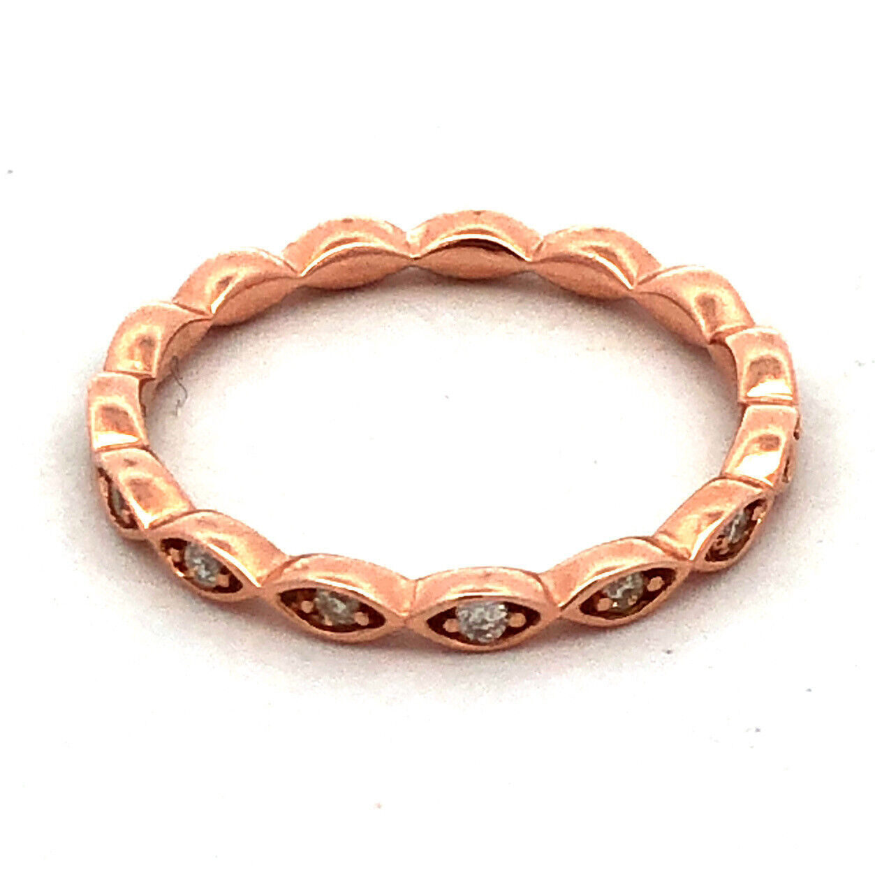 14K Rose Gold Round Diamond Bubble Stacking Anniversary Wedding Band Ring