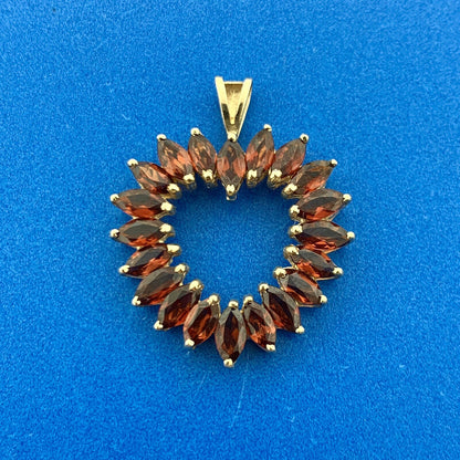 Gorgeous 10k Yellow Gold Marquise Cut Garnet Open Heart Loving Romantic Pendant