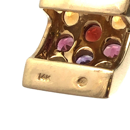 Designer 14K Yellow Gold Round Multi-Gemstone Rectangle Modernist Pendant