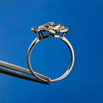 Gorgeous Mexican 14k White Gold White Champagne Diamond Open Flower Ring Size 8