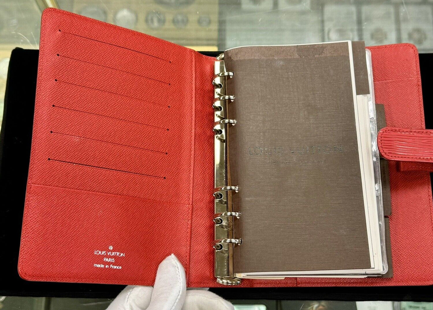 Louis Vuitton Red Epi Leather Binder Medium Ring Agenda Diary Calendar Planner