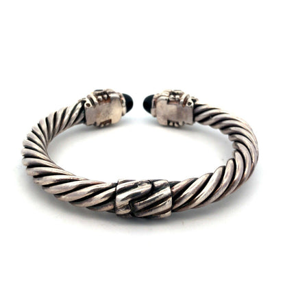 Designer 14K Gold 925 Sterling Silver Amethyst Black Onyx Cable Cuff Bracelet