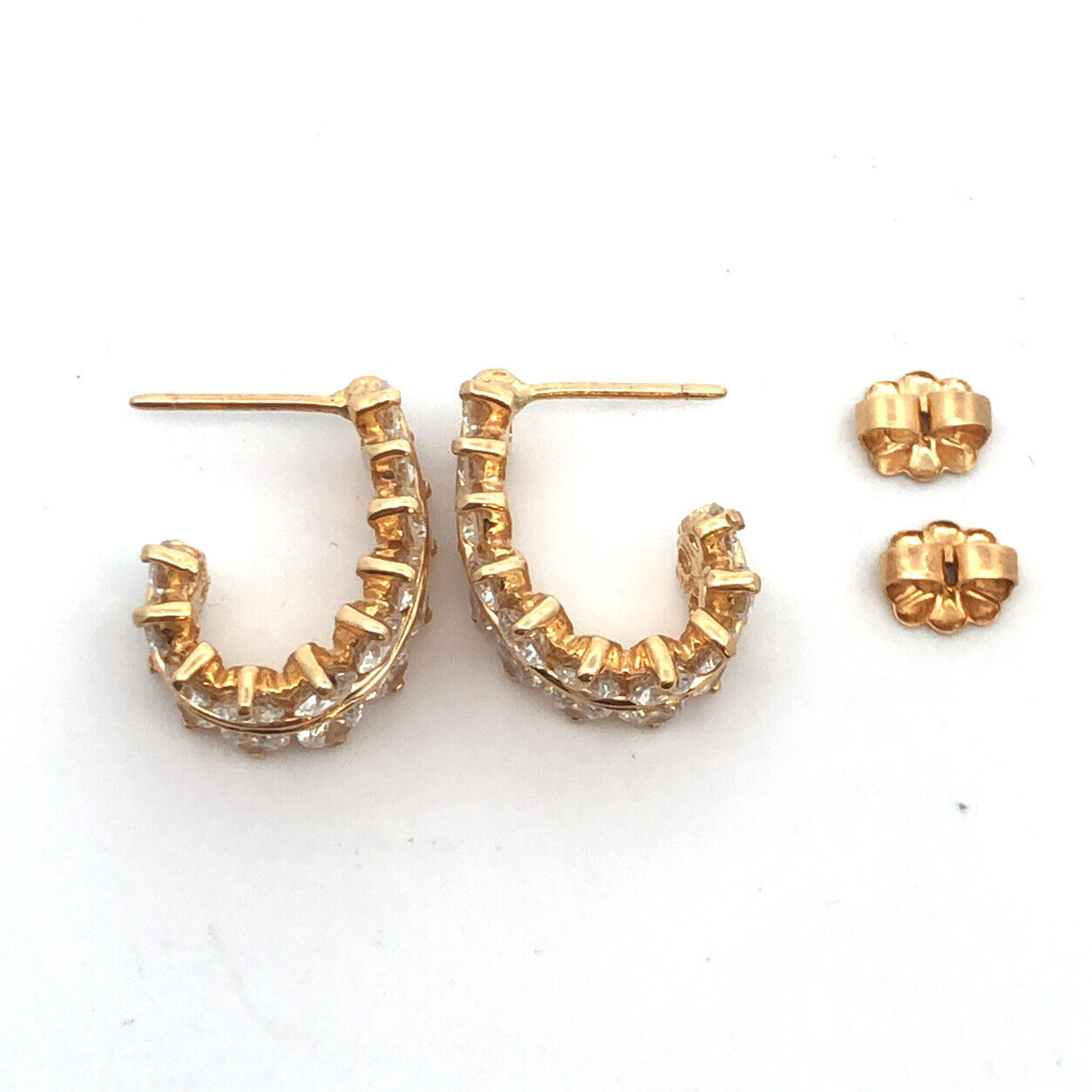 14K Yellow Gold Round Cubic Zirconia Statement Half-Hoop Stud Earrings