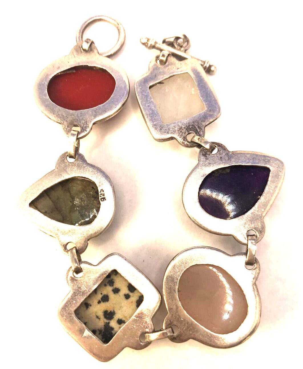 Multi Stone 925 Sterling Silver Chunky Statement Toggle Bracelet