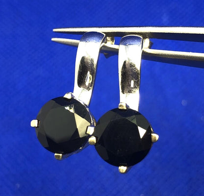 Designer RCJ 925 Sterling Silver Round Black Onyx Drop Stud Earrings