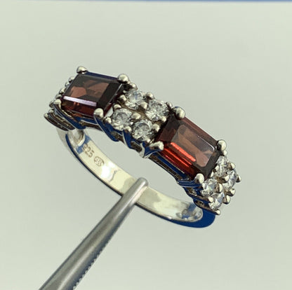 Designer 925 Sterling Silver Red White Tourmaline Stackable Band Ring