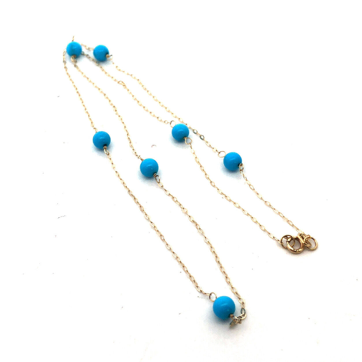 Designer HANA 14K Yellow Gold Round Turquoise Beaded Station Chain Necklace