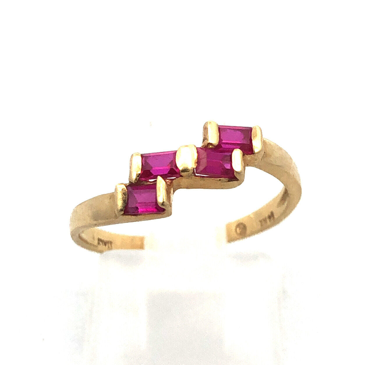 Retro 14K Yellow Gold Ruby Rectangle Modernist July Anniversary Cocktail Ring
