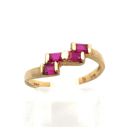 Retro 14K Yellow Gold Ruby Rectangle Modernist July Anniversary Cocktail Ring