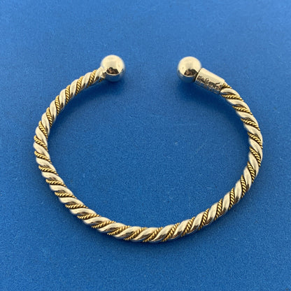 Vintage Taxco Mexico 925 Sterling Silver Two Tone Twisted Ribbed Cuff Bracelet