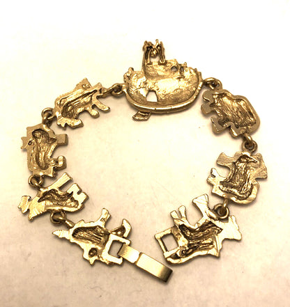 Designer Gold Tone Noah's Ark 2x2 Animals Religious Tennis Bracelet