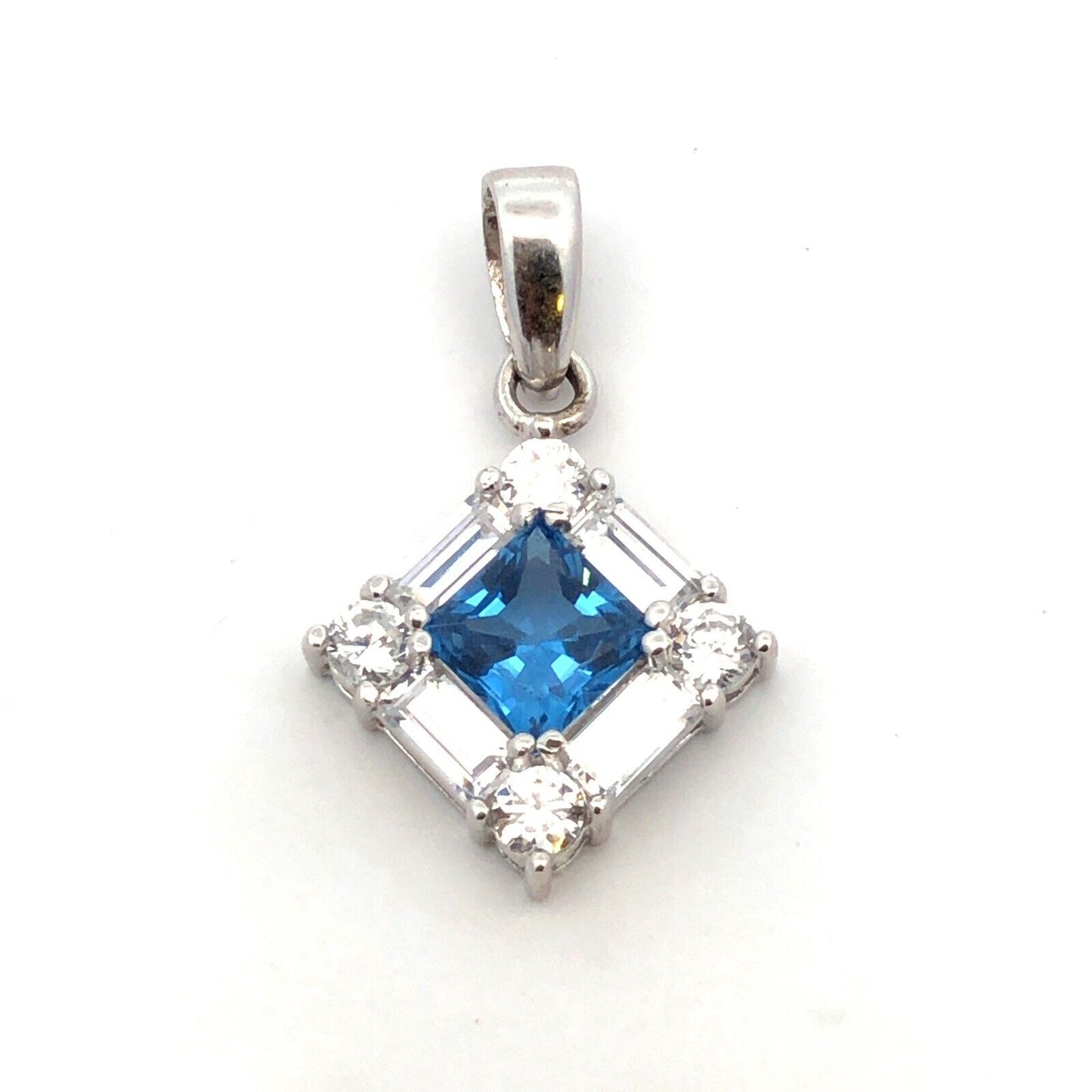 Designer 925 Sterling Silver Square London Blue Topaz Cubic Zirconia Pendant
