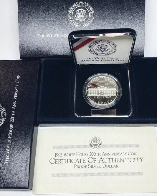 1992 W White House 200th Anniversary Commemorative Proof Silver Dollar OMP/COA