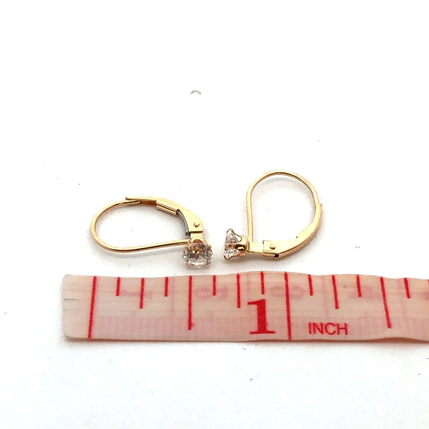 14K Yellow Gold Round Cubic Zirconia CZ Leverback Hook Earrings