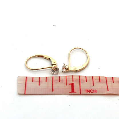 14K Yellow Gold Round Cubic Zirconia CZ Leverback Hook Earrings
