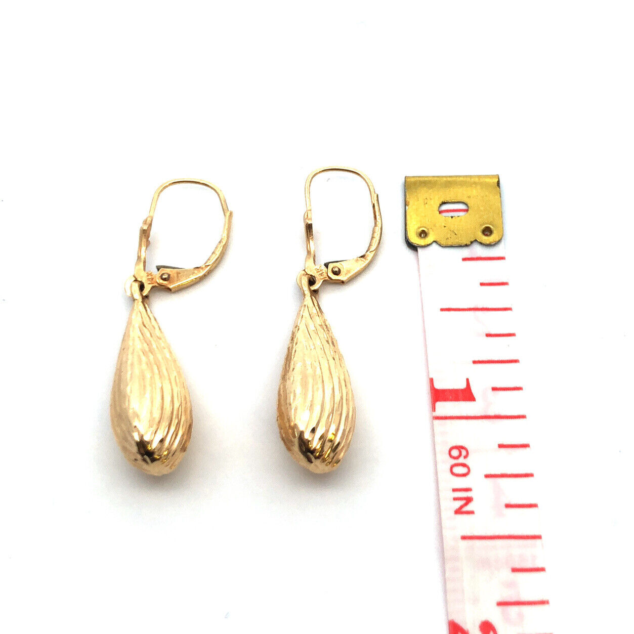 Designer 14K Yellow Gold Textured Teardrop Dangle Drop Leverback Earrings