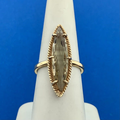 Esemco 10K Yellow Gold Marquise Prasiolite/Green Amethyst Statement Ring