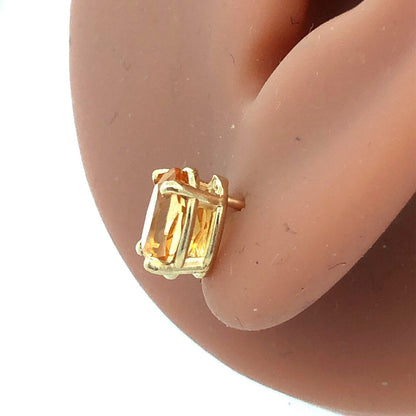 14K Yellow Gold Oval Orange Citrine Solitaire Stud Earrings