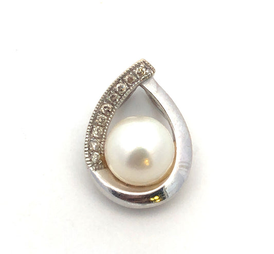 Designer 14K White Gold Pearl Diamond Bridal June Infinity Anniversary Pendant