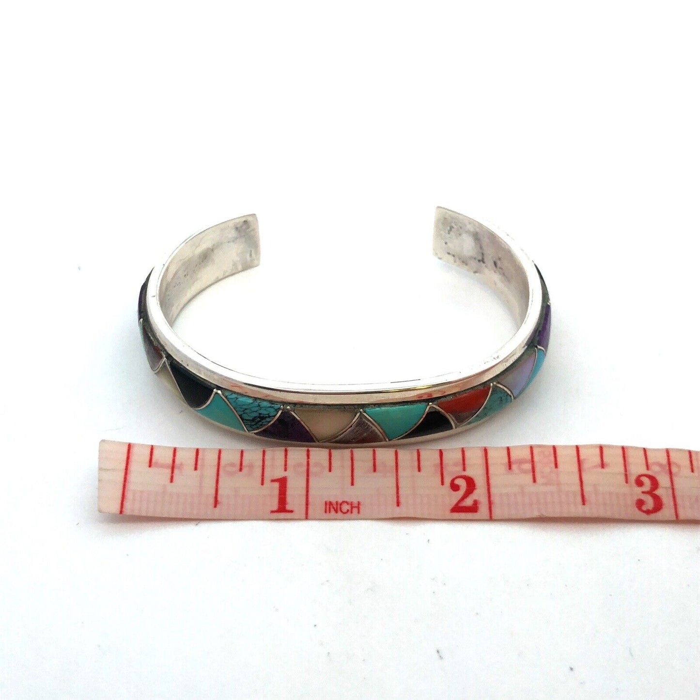 Native American Orlinda Natewa 925 Sterling Silver Multi-Stone Cuff Bracelet