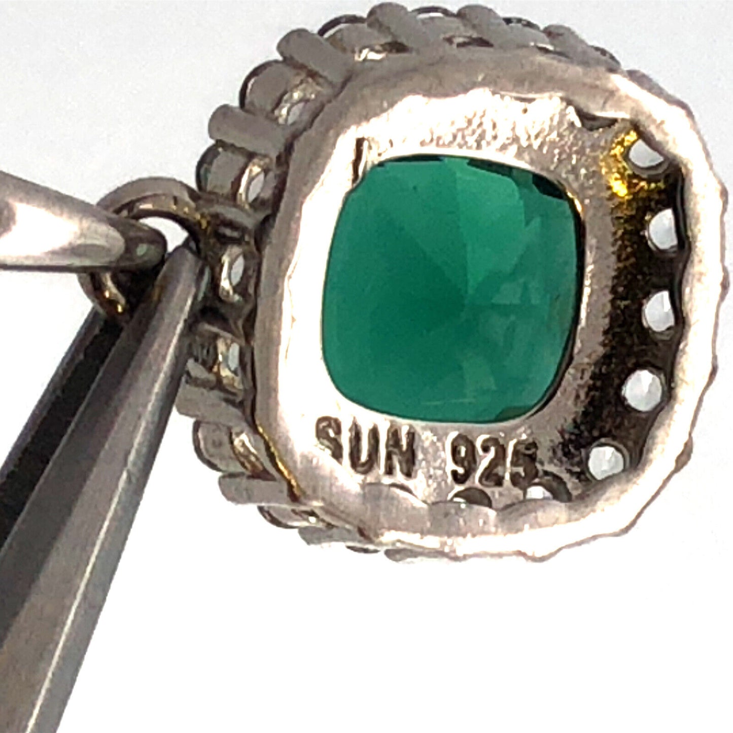 925 Sterling Silver Designer SUN Lab Emerald White Sapphire Halo Necklace