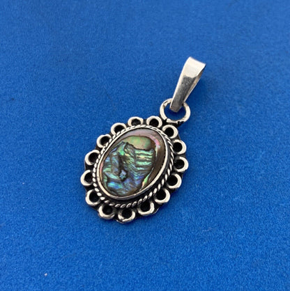 Vintage Taxco Mexico Artisan 925 Sterling Silver Abalone Doublet Oval Pendant