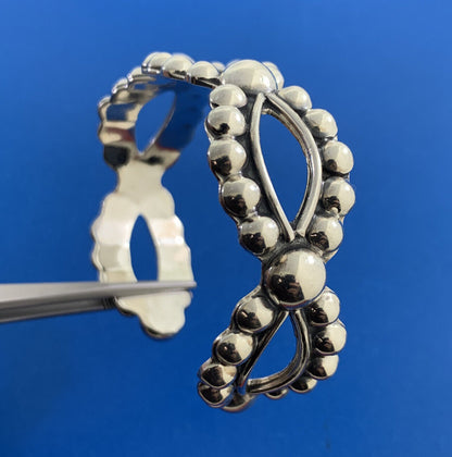 Vintage Taxco TJ-65 925 Sterling Silver Bead Ball Open Statement Cuff Bracelet