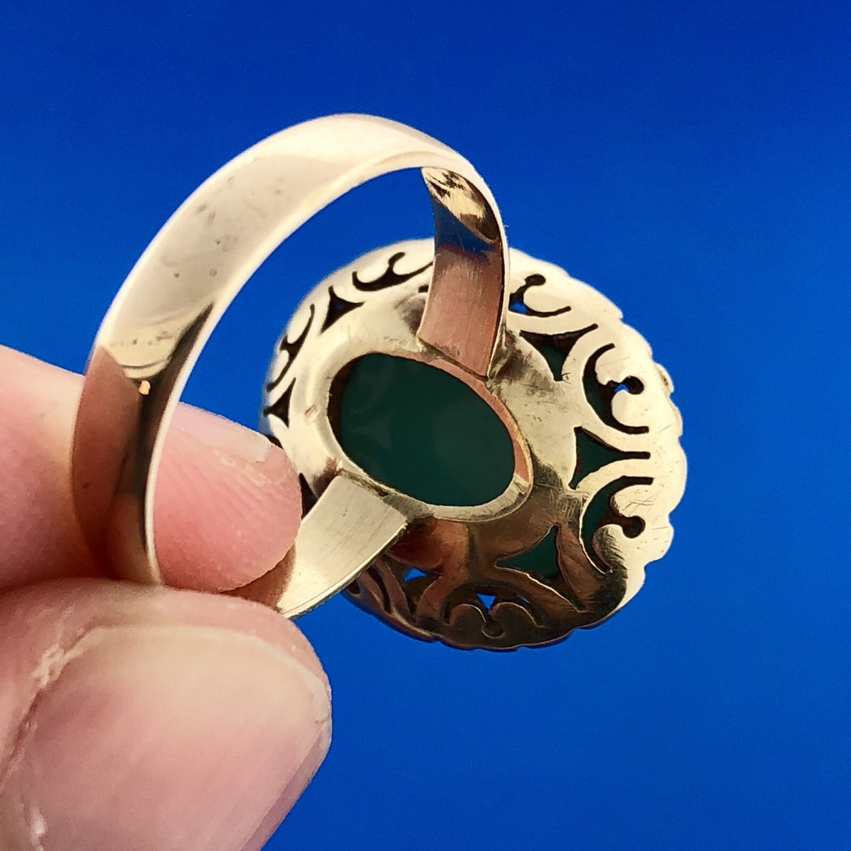 Retro 10K Yellow Rose Gold Oval Robins Egg Turquoise Statement Cocktail Ring