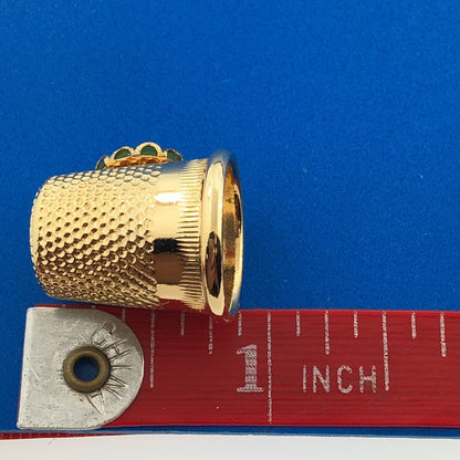 Vintage Gold Tone Jeweled Sewing Thimble Jade Cabochon With Original Box