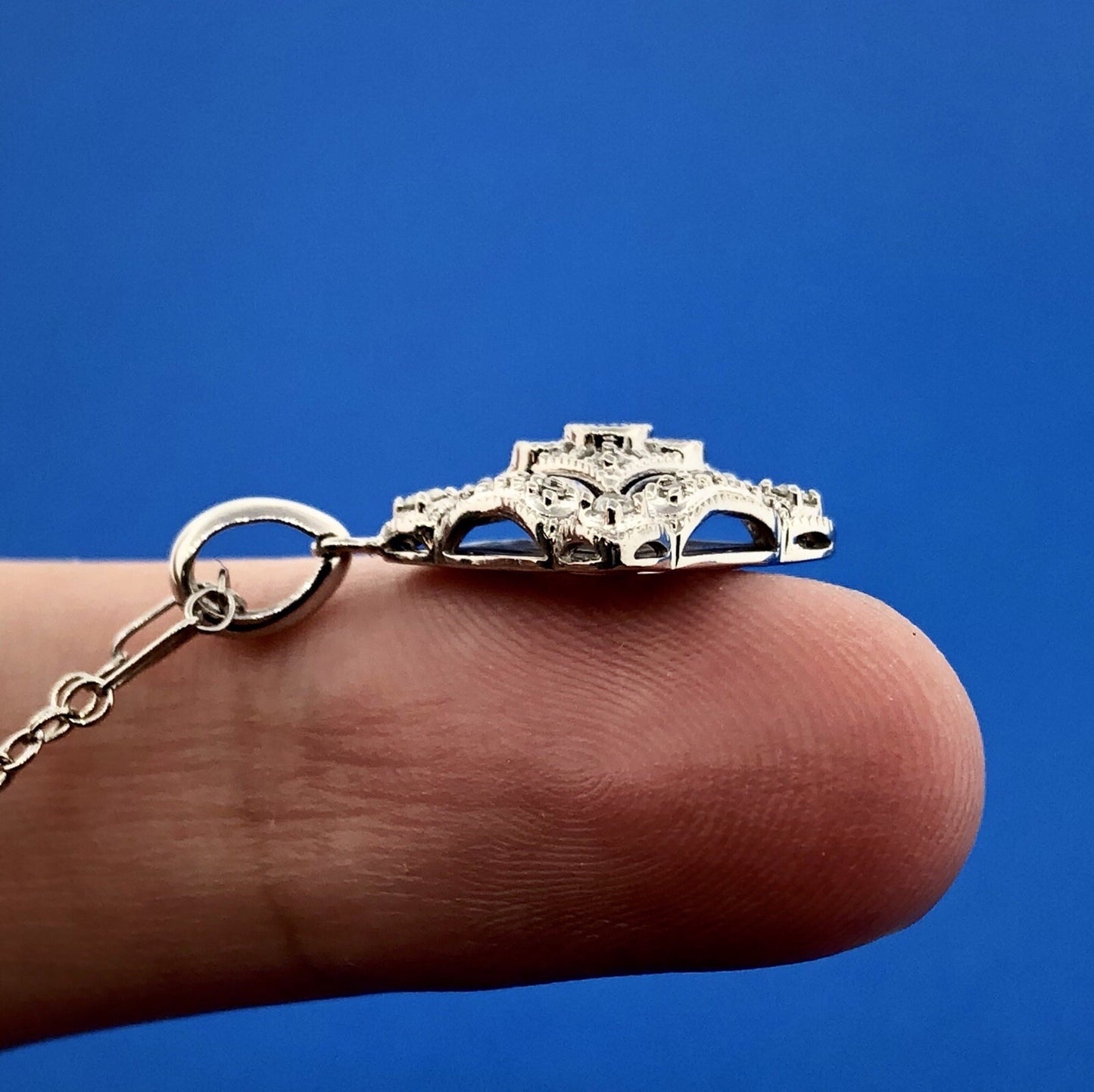 Designer 14K White Gold Diamond Filigree Eternity Wedding Anniversary Necklace