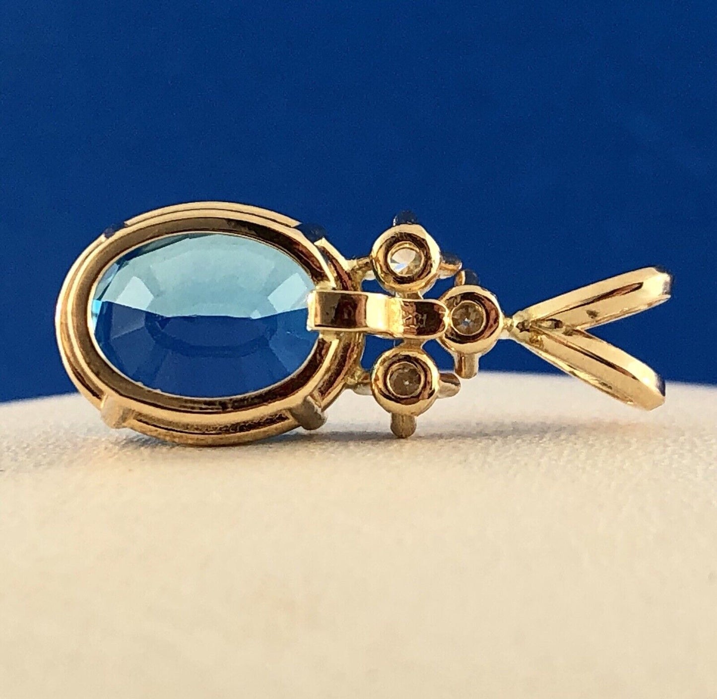 14K Yellow Gold London Blue Topaz Diamond Drop December Anniversary Pendant